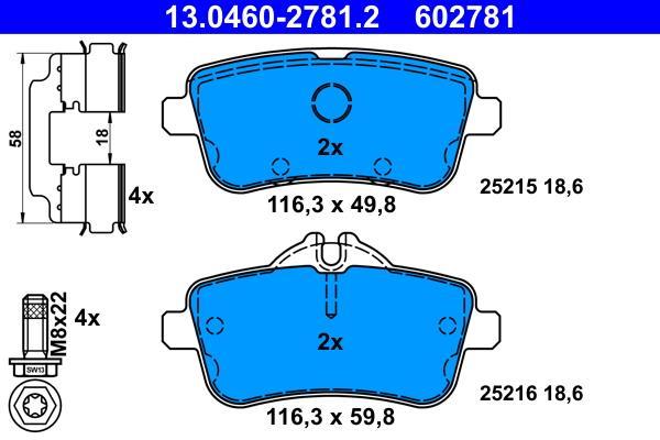 Jeu de 4 plaquettes de frein ATE ref. 13.0460-2781.2