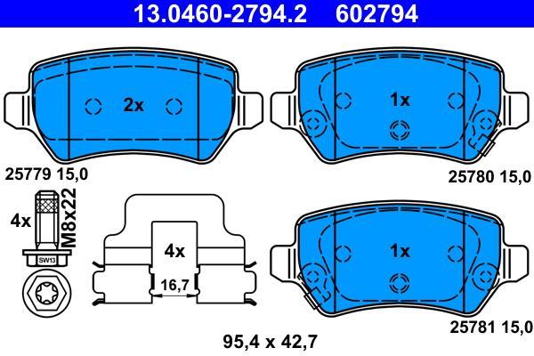 Jeu de 4 plaquettes de frein ATE ref. 13.0460-2794.2