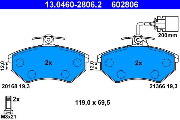 Jeu de 4 plaquettes de frein ATE ref. 13.0460-2806.2