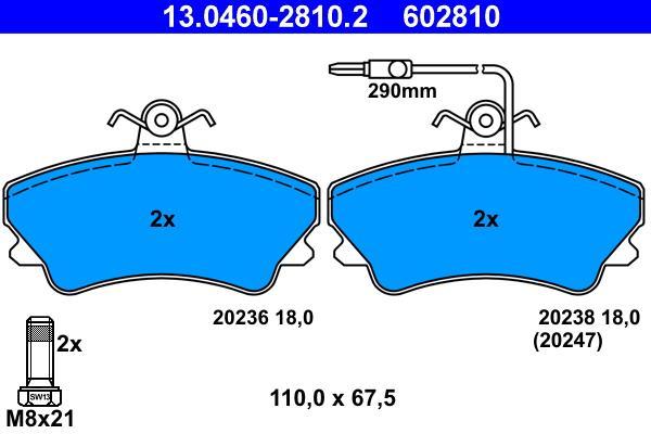 Jeu de 4 plaquettes de frein ATE ref. 13.0460-2810.2