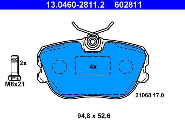 Juego de 4 pastillas de freno (Almohadilla de freno) ATE ref. 13.0460-2811.2