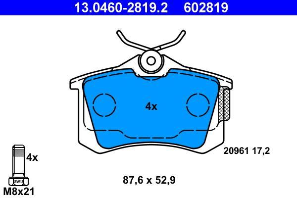 Jeu de 4 plaquettes de frein ATE ref. 13.0460-2819.2