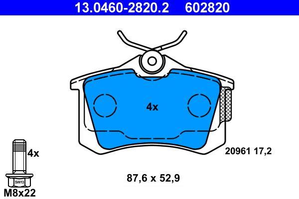 Jeu de 4 plaquettes de frein ATE ref. 13.0460-2820.2