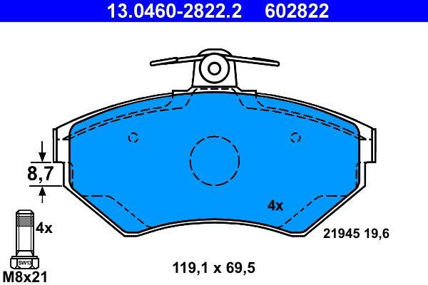 Jeu de 4 plaquettes de frein ATE ref. 13.0460-2822.2