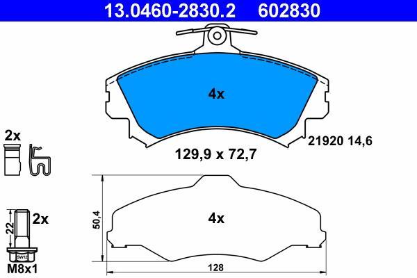 Jeu de 4 plaquettes de frein ATE ref. 13.0460-2830.2
