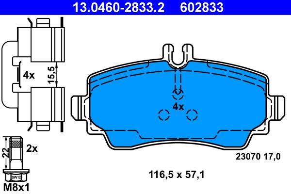 Jeu de 4 plaquettes de frein ATE ref. 13.0460-2833.2