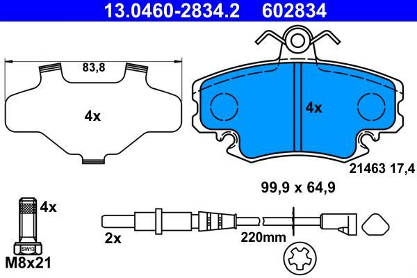 Jeu de 4 plaquettes de frein ATE ref. 13.0460-2834.2