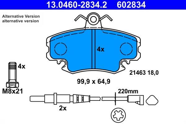 Jeu de 4 plaquettes de frein ATE ref. 13.0460-2834.2