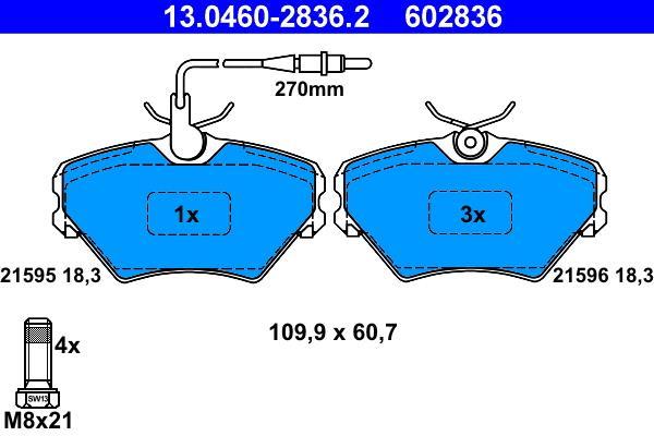 Jeu de 4 plaquettes de frein ATE ref. 13.0460-2836.2