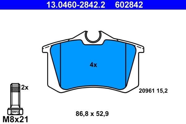 Jeu de 4 plaquettes de frein ATE ref. 13.0460-2842.2