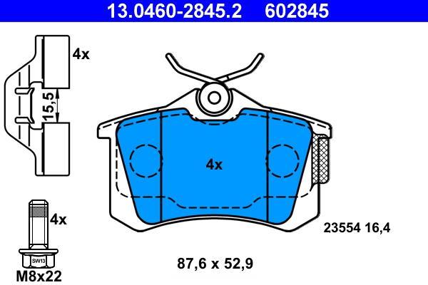 Jeu de 4 plaquettes de frein ATE ref. 13.0460-2845.2