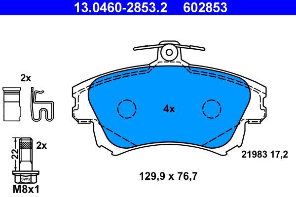 Jeu de 4 plaquettes de frein ATE ref. 13.0460-2853.2