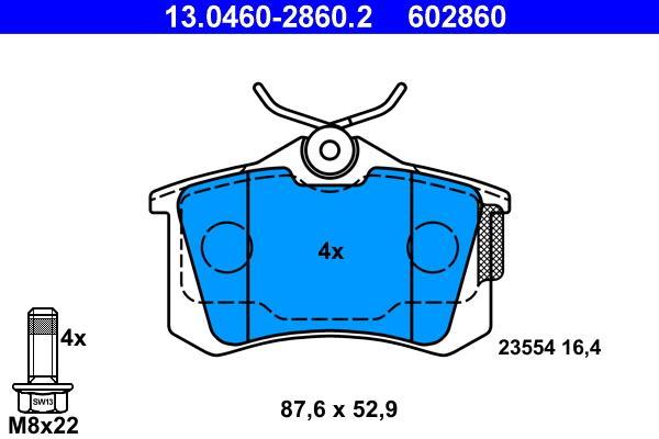 Jeu de 4 plaquettes de frein ATE ref. 13.0460-2860.2