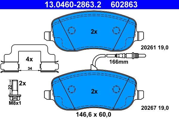 Jeu de 4 plaquettes de frein ATE ref. 13.0460-2863.2