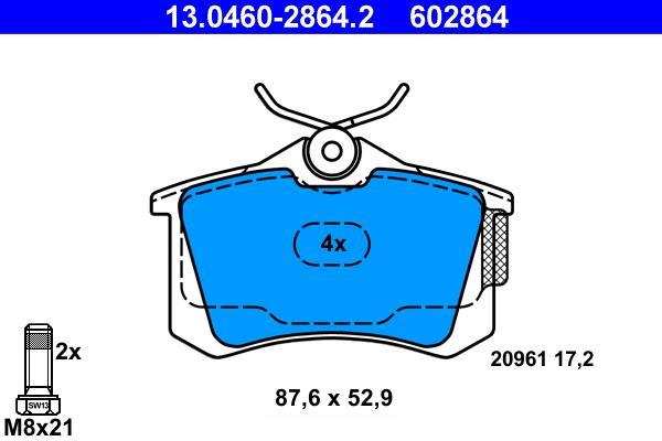 Jeu de 4 plaquettes de frein ATE ref. 13.0460-2864.2
