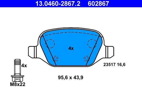 Jeu de 4 plaquettes de frein ATE ref. 13.0460-2867.2