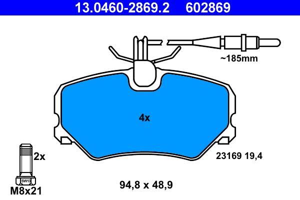 Jeu de 4 plaquettes de frein ATE ref. 13.0460-2869.2