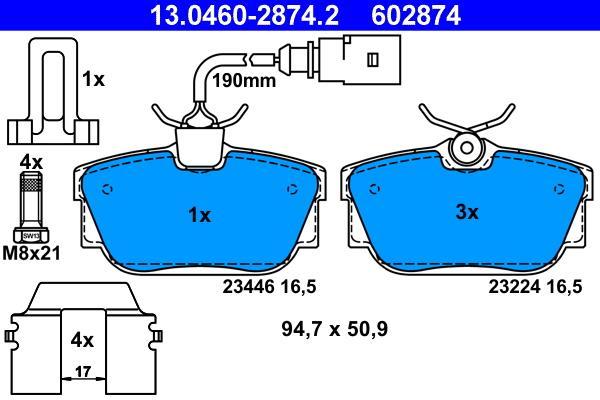 Jeu de 4 plaquettes de frein ATE ref. 13.0460-2874.2