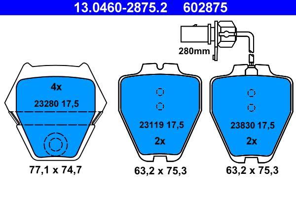Jeu de 4 plaquettes de frein ATE ref. 13.0460-2875.2