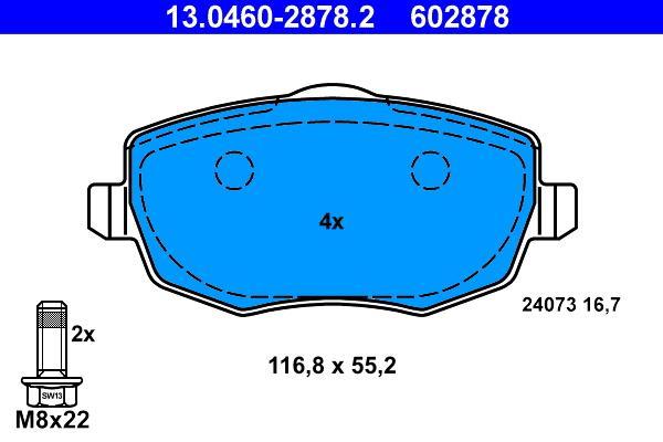 Jeu de 4 plaquettes de frein ATE ref. 13.0460-2878.2