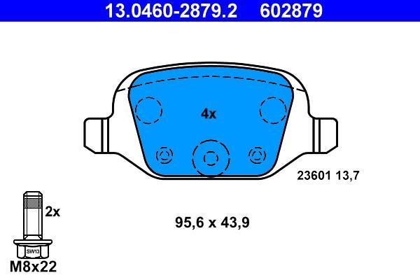Jeu de 4 plaquettes de frein ATE ref. 13.0460-2879.2