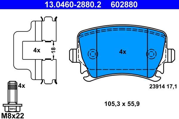 Jeu de 4 plaquettes de frein ATE ref. 13.0460-2880.2