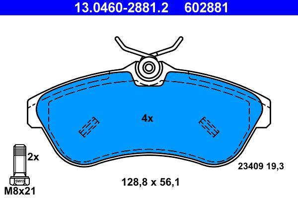 Jeu de 4 plaquettes de frein ATE ref. 13.0460-2881.2