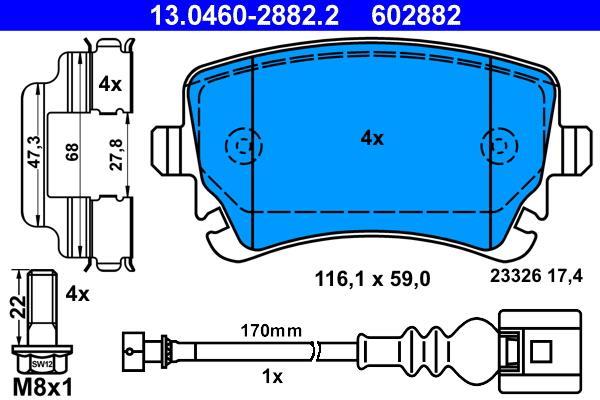 Jeu de 4 plaquettes de frein ATE ref. 13.0460-2882.2