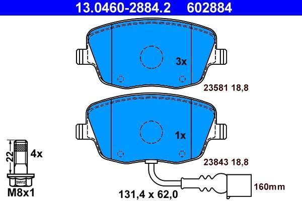 Jeu de 4 plaquettes de frein ATE ref. 13.0460-2884.2