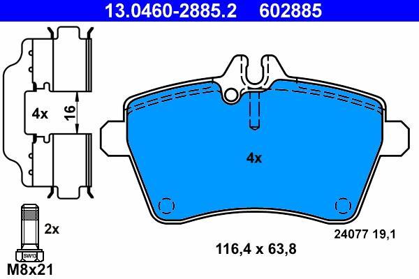 Jeu de 4 plaquettes de frein ATE ref. 13.0460-2885.2