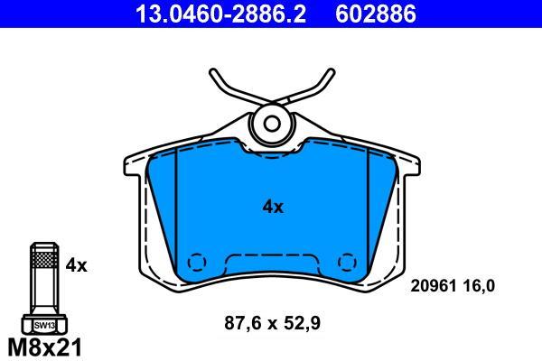 Jeu de 4 plaquettes de frein ATE ref. 13.0460-2886.2