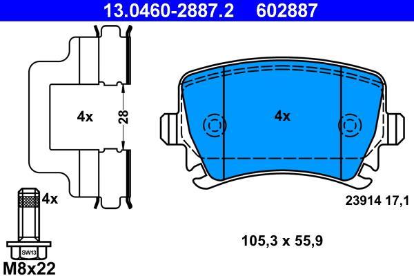 Jeu de 4 plaquettes de frein ATE ref. 13.0460-2887.2
