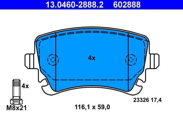 Jeu de 4 plaquettes de frein ATE ref. 13.0460-2888.2