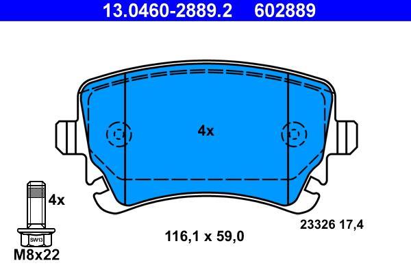 Jeu de 4 plaquettes de frein ATE ref. 13.0460-2889.2
