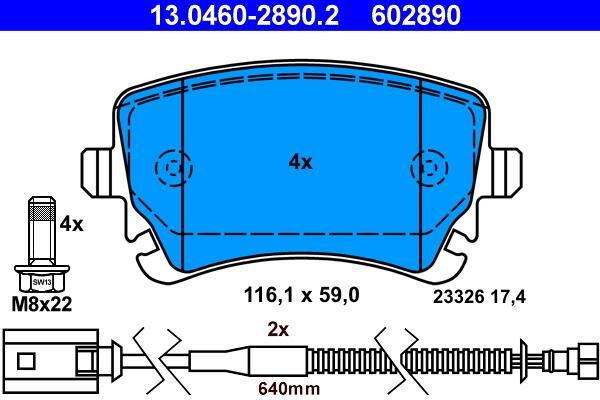 Jeu de 4 plaquettes de frein ATE ref. 13.0460-2890.2