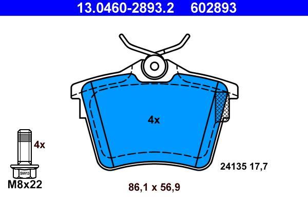Jeu de 4 plaquettes de frein ATE ref. 13.0460-2893.2