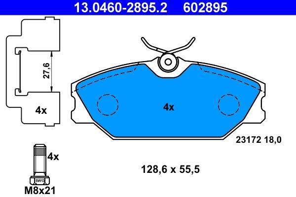 Jeu de 4 plaquettes de frein ATE ref. 13.0460-2895.2