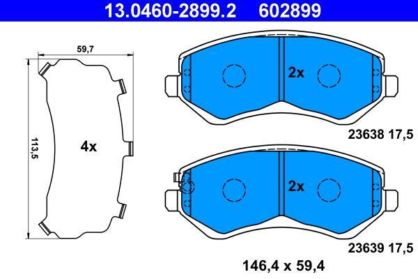 Jeu de 4 plaquettes de frein ATE ref. 13.0460-2899.2