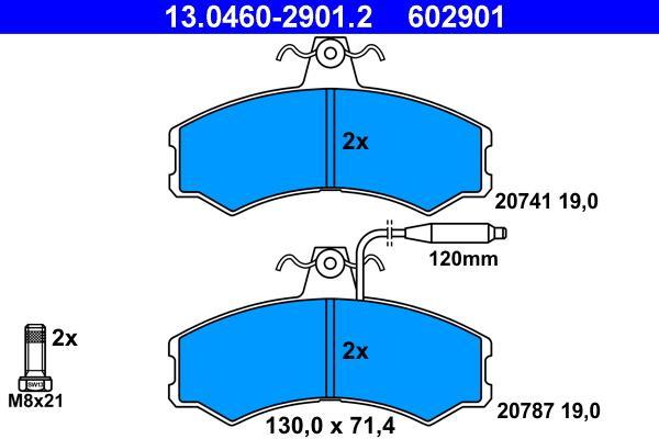 Jeu de 4 plaquettes de frein ATE ref. 13.0460-2901.2