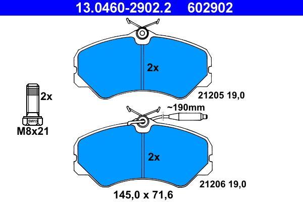 Jeu de 4 plaquettes de frein ATE ref. 13.0460-2902.2