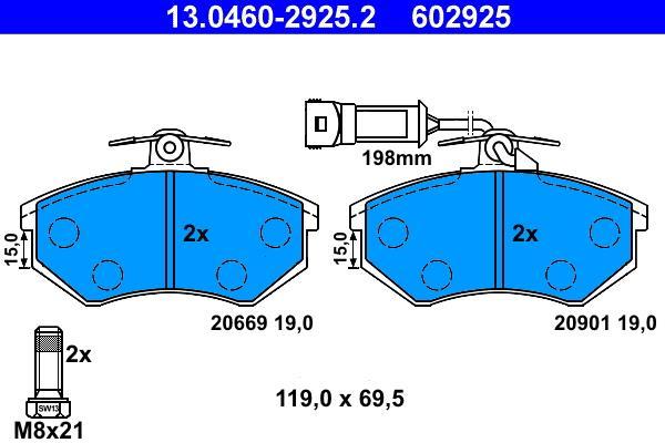 Jeu de 4 plaquettes de frein ATE ref. 13.0460-2925.2
