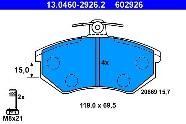 Jeu de 4 plaquettes de frein ATE ref. 13.0460-2926.2