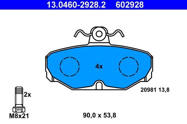 Jeu de 4 plaquettes de frein ATE ref. 13.0460-2928.2