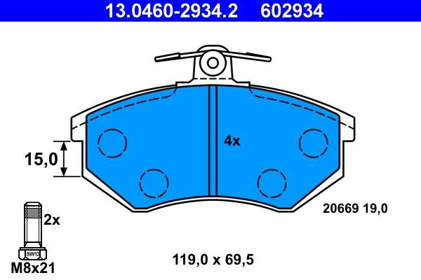 Jeu de 4 plaquettes de frein ATE ref. 13.0460-2934.2