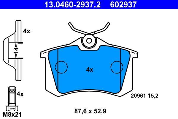 Jeu de 4 plaquettes de frein ATE ref. 13.0460-2937.2