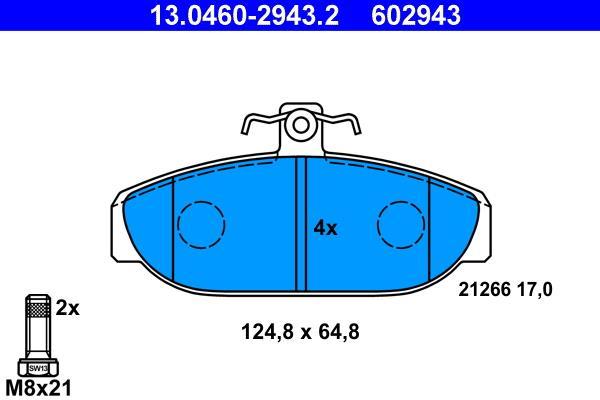 Jeu de 4 plaquettes de frein ATE ref. 13.0460-2943.2