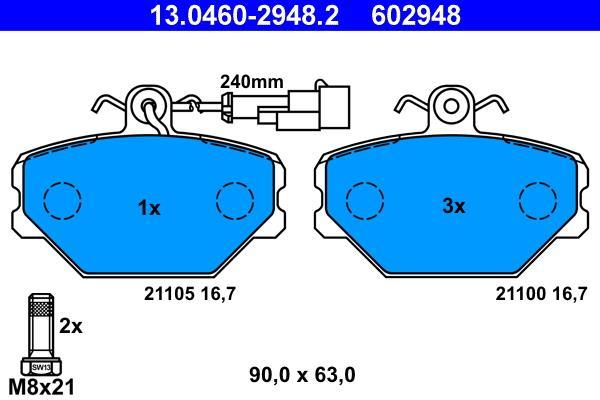 Jeu de 4 plaquettes de frein ATE ref. 13.0460-2948.2