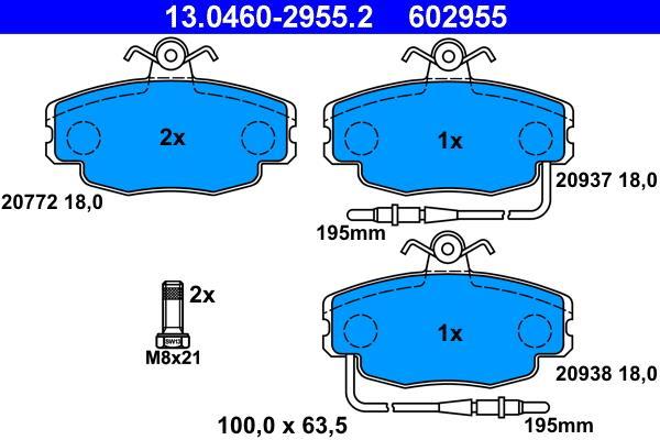 Jeu de 4 plaquettes de frein ATE ref. 13.0460-2955.2
