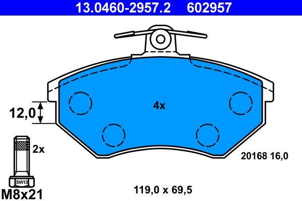 Jeu de 4 plaquettes de frein ATE ref. 13.0460-2957.2
