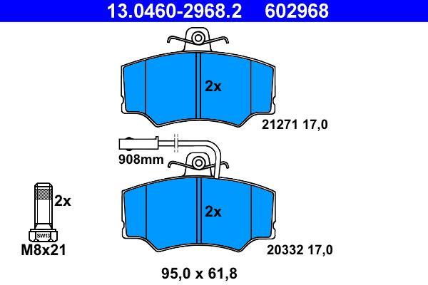 Jeu de 4 plaquettes de frein ATE ref. 13.0460-2968.2
